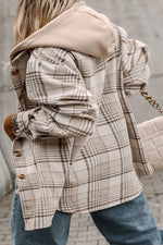 Plus Size Plaid Button Up Hooded Jacket