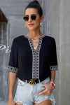 Embroidery V Neck Top