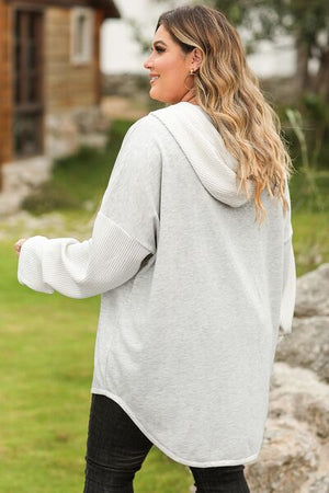 Plus Size Button Up Drawstring Long Sleeve Hoodie