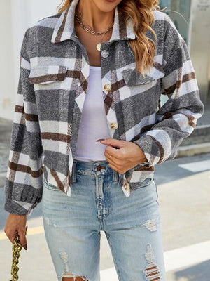 Plaid Button Up Pocketed Jacket
