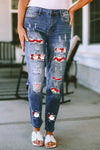 Santa Graphic Distressed Jeans with Pockets