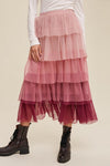 Elastic Waist Layered Tulle Midi Skirt