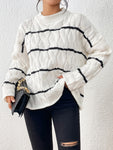 Striped Cable-Knit Sweater
