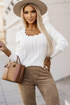 Eyelet Buttoned Long Sleeve Knit Top