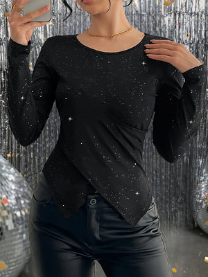 Glitter Round Neck Long Sleeve T-Shirt