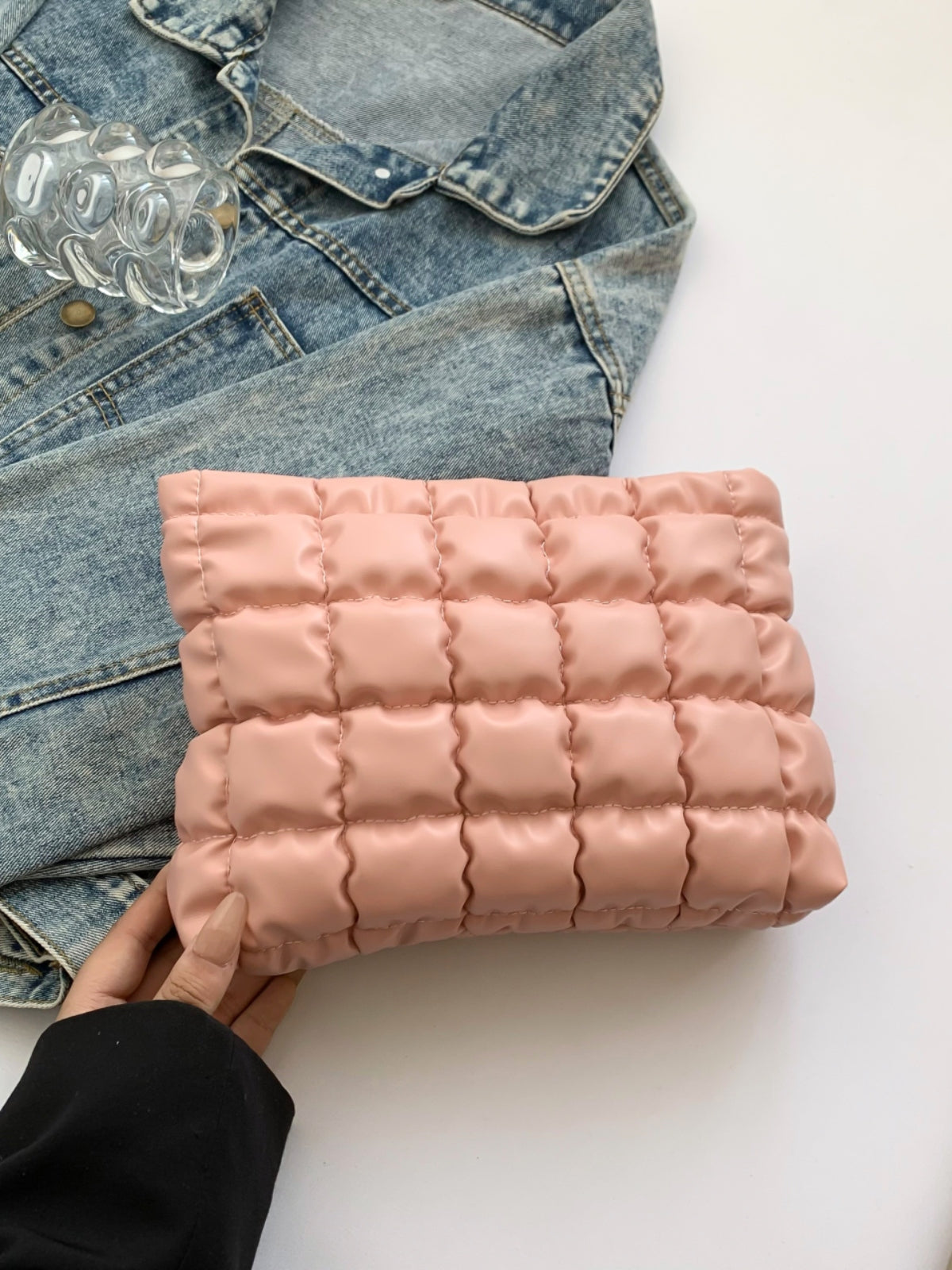 Quilted Plaid Clutch with Zipper