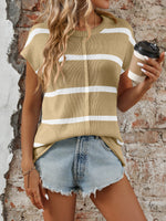 Striped Round Neck Short Sleeve Knit Top