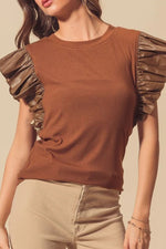 Ruffled Round Neck Cap Sleeve Blouse