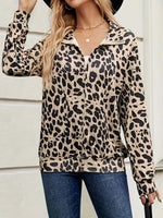 Full Size Leopard Collared Neck Zip Up Jacket