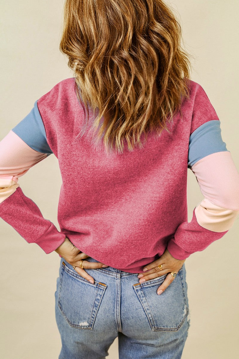 Color Block Round Neck Long Sleeve Sweatshirt