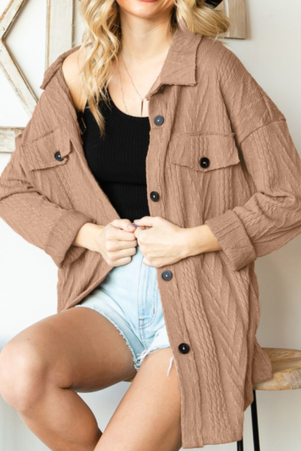 Button Up Drop Shoulder Jacket