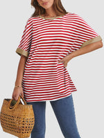 Contrast Striped Round Neck Half Sleeve T-Shirt