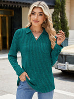 Ribbed Johnny Collar Long Sleeve T-Shirt