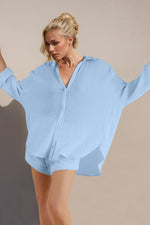 Basic Bae Breathable Button Down Long Sleeve Top and Shorts Set