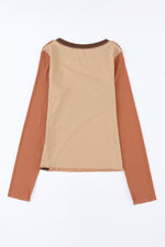 Exposed Seam Contrast Round Neck Long Sleeve T-Shirt