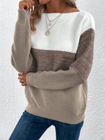 Color Block Drop Shoulder Long Sleeve Sweater