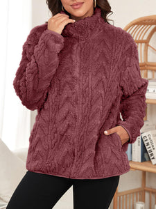 Fuzzy Zip Up Long Sleeve Jacket