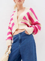 Striped Button Down Drop Shoulder Cardigan