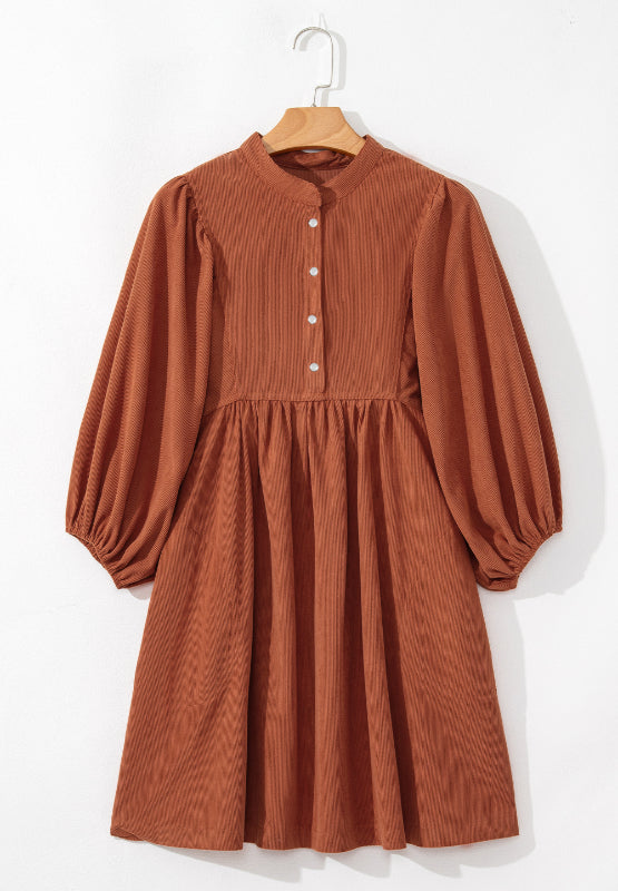 Corduroy Quarter Snap Three-Quarter Sleeve Dress