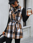 Tied Plaid Collared Neck Vest