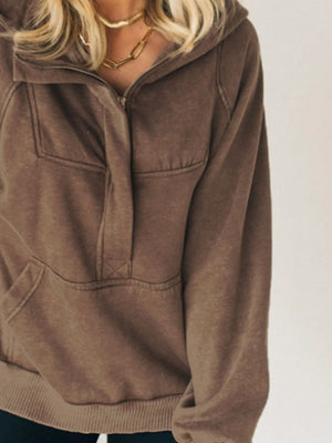 Half Zip Kangaroo Pocket Long Sleeve Hoodie