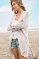 Openwork Side Slit Open Front Long Sleeve Cardigan