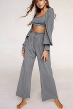 Spaghetti Strap Bra, Open Front Cardigan and Drawstring Pants Set