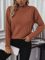 Cable-Knit Mock Neck Long Sleeve Sweater