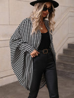 Houndstooth Open Front Batwing Sleeve Cardigan