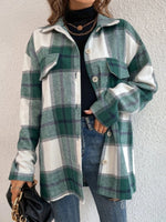 Plaid Collared Neck Dropped Shoulder Shacket