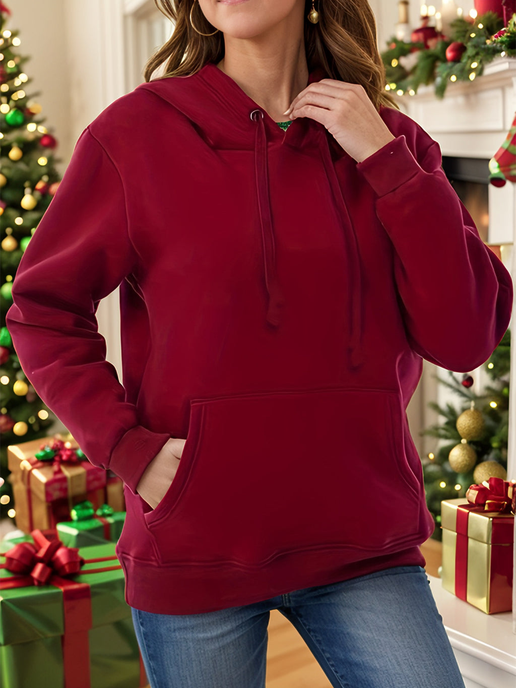 Drawstring Long Sleeve Hoodie with Kangaroo Pocket