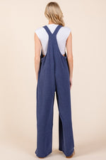 BOMBOM Knot Straps Wide Leg Ribbed Overalls with Pockets