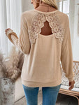 Lace Detail Cutout V-Neck Long Sleeve T-Shirt