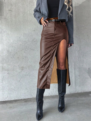 Slit Midi Skirt with Pockets