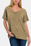 Zenana Full Size Washed Short Sleeve V-Neck T-Shirt