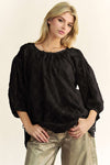 Davi & Dani Tied Round Neck Mesh Blouse