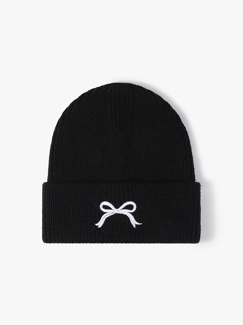 Embroidered Bow Knit Hat