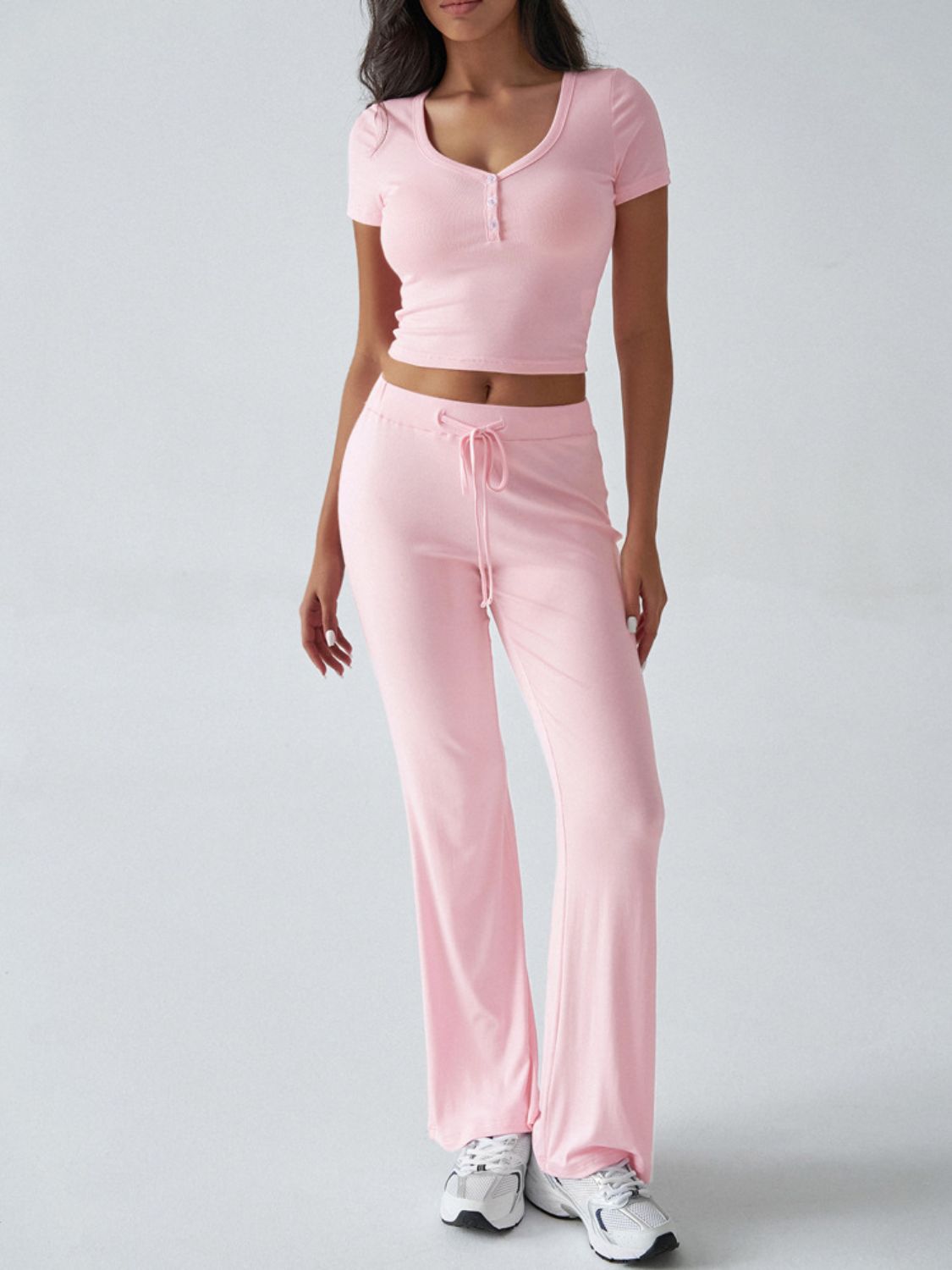 Devine Short Sleeve Top and Drawstring Pants Set