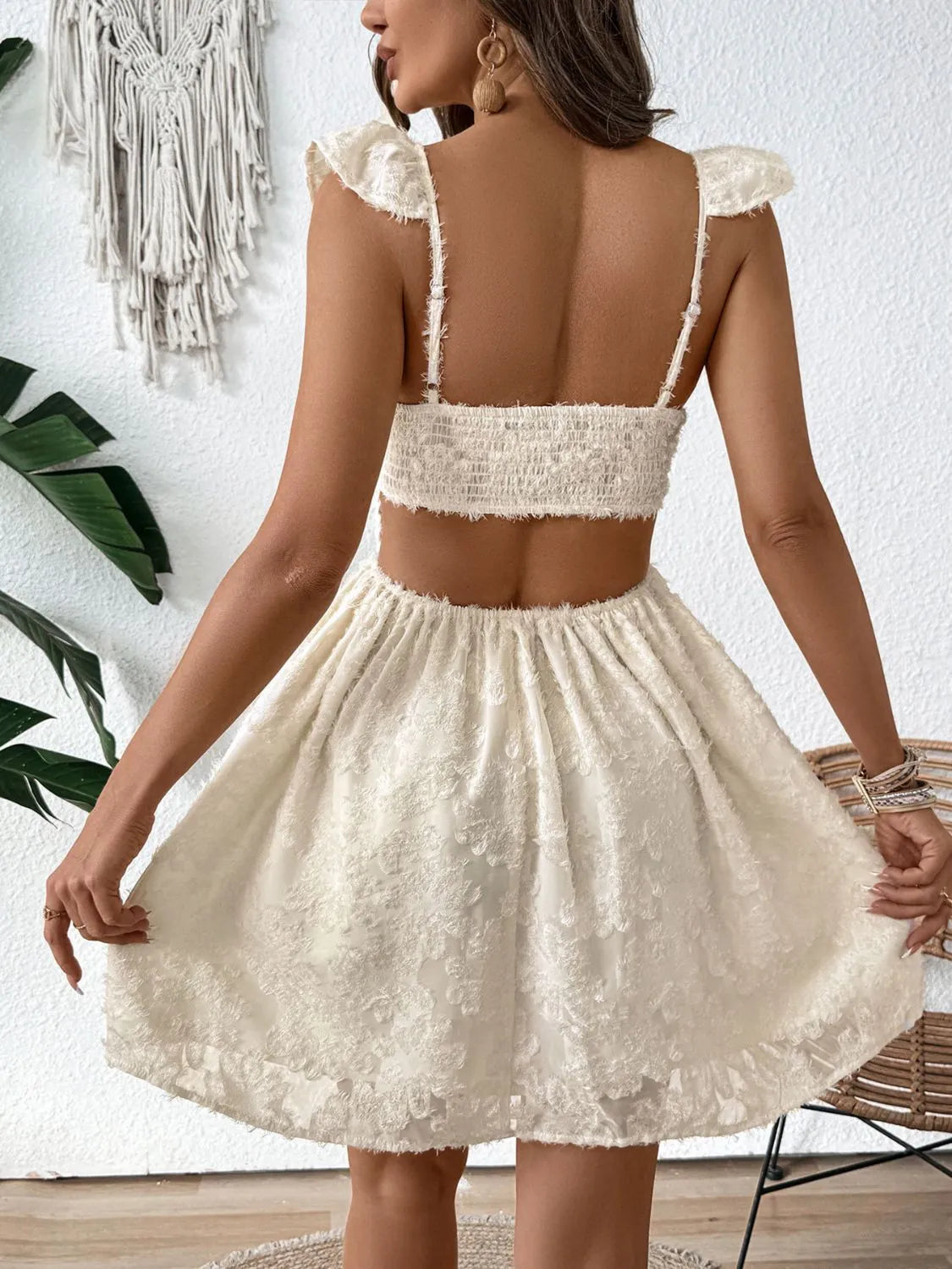 white christmas dresses CAP SLEEVE SIDE CUT-OUT SLIT PRINTED DRESS – Riah Fashion main image 1