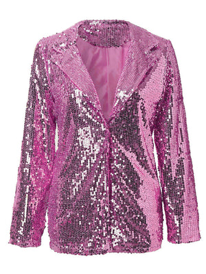 Sequin Lapel Collar Long Sleeve Blazer