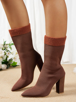 Mesh Point Toe Block Heel Boots