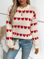 Heart Round Neck Dropped Shoulder Sweater