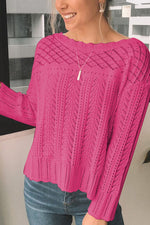 Openwork Round Neck Long Sleeve Knit Top