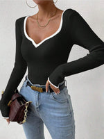 Contrast Trim Long Sleeve Knit Top