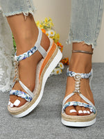 Contrast Woven Wedge Sandals