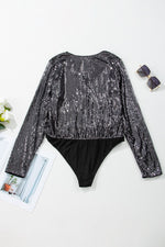 Sequin Surplice Long Sleeve Bodysuit