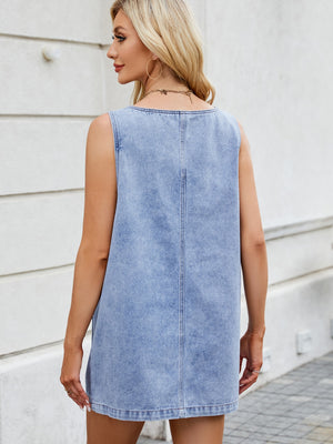 Scoop Neck Wide Strap Denim Dress