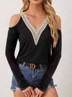 V-Neck Cold Shoulder Long Sleeve T-Shirt