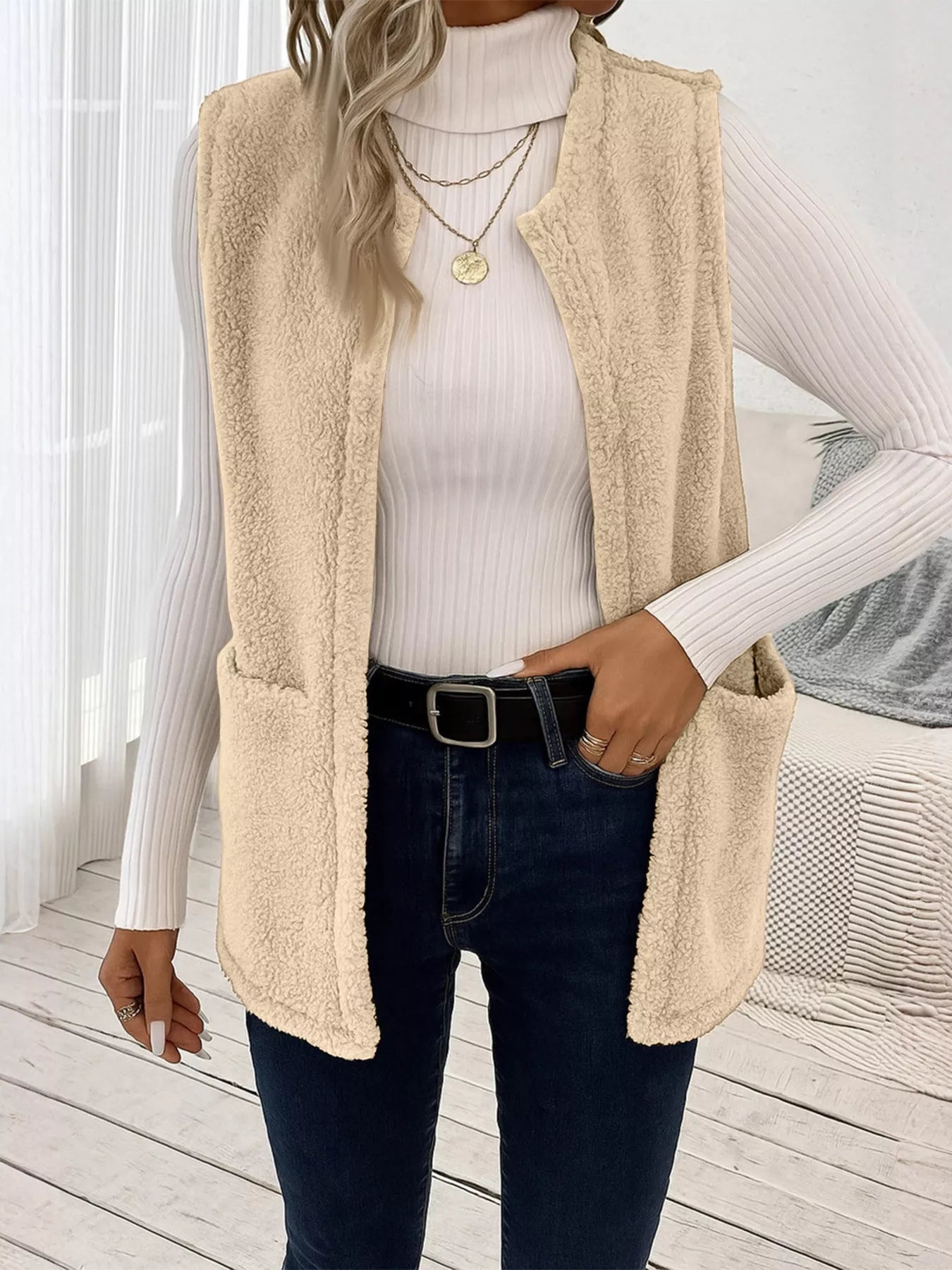 Sleeveless Fuzzy Fleece Vest Coat