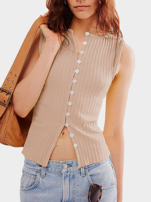 Button Down Round Neck Sweater Vest